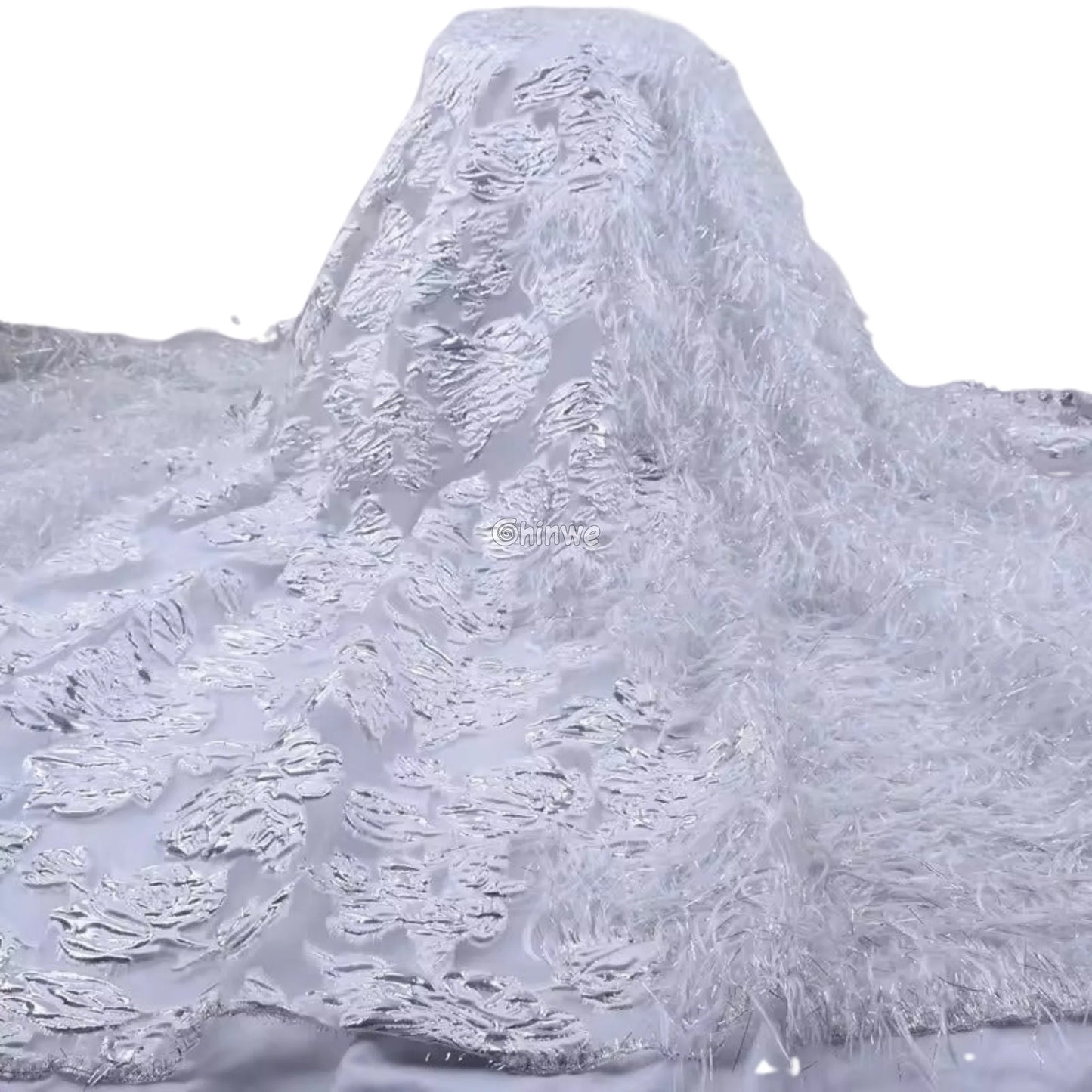 3D Floral Fringe Lace with Raised Embroidery & Metallic Fibers on Mesh Tulle Fabric Lace