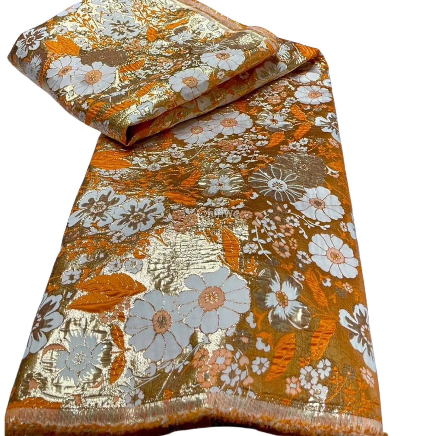 Pumpkin & Glacial Silver Floral Jacquard Brocade with Raised Metallic Threads for Luxe Evening Wear