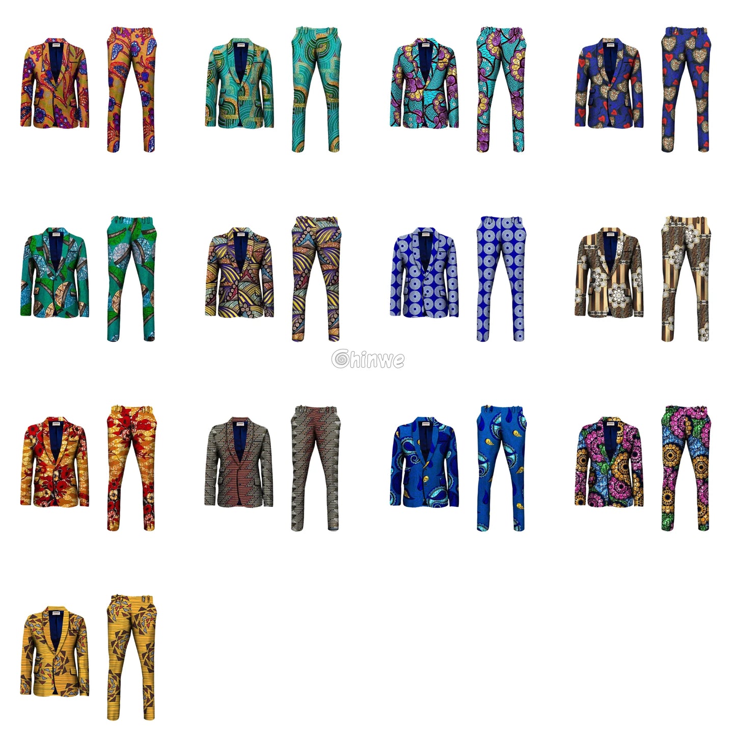 Two Piece Slim Fit African Wax Suit Custom Tailored Blazer & Trousers Set Men’s Clothing
