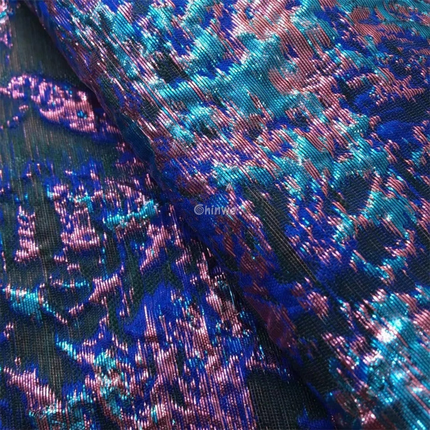 Holographic Crinkle Foil Brocade Fabric – 3D Metallic Texture with Multicolor Reflective Shine
