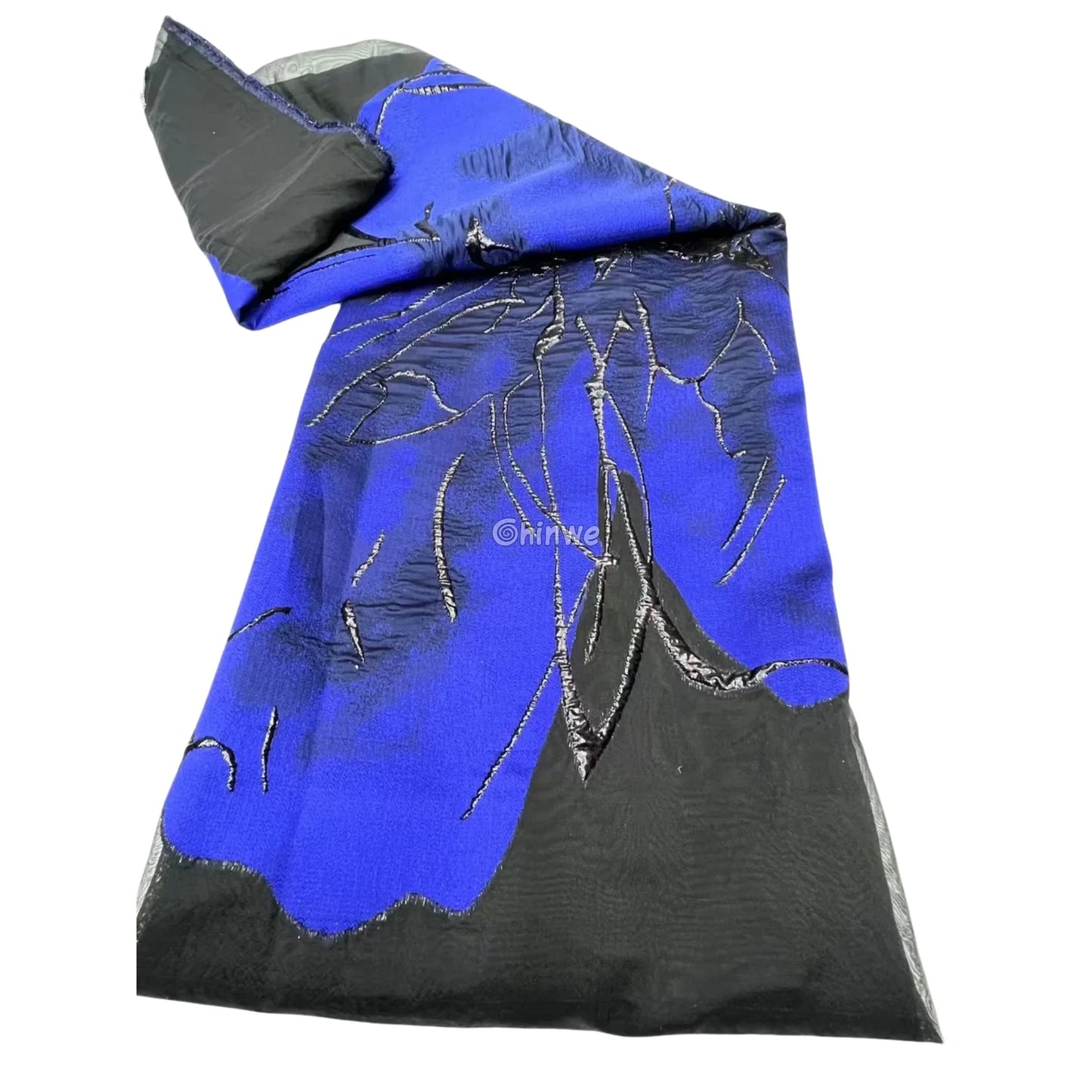 Embroidered Jacquard Mesh Fabric with Oversized Abstract Floral Motif and Dual-Tone Sheen Finish Royal Blue Bloom / 5