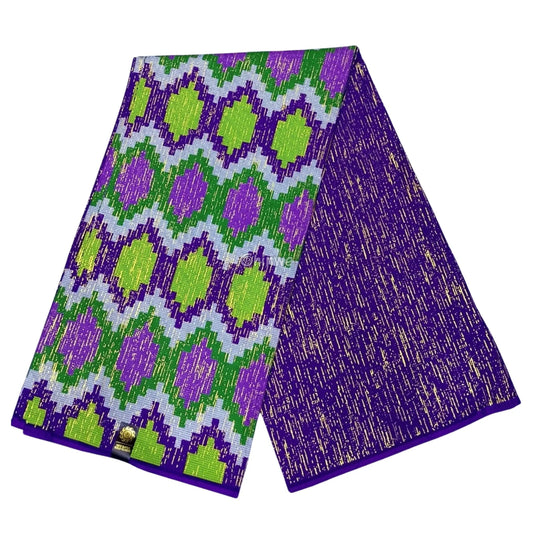 Green Lilac & Purple Kente Brocade with Diamond Trellis Motif and Metallic Gold Accents Royal Garden Kente / 6yards Lace
