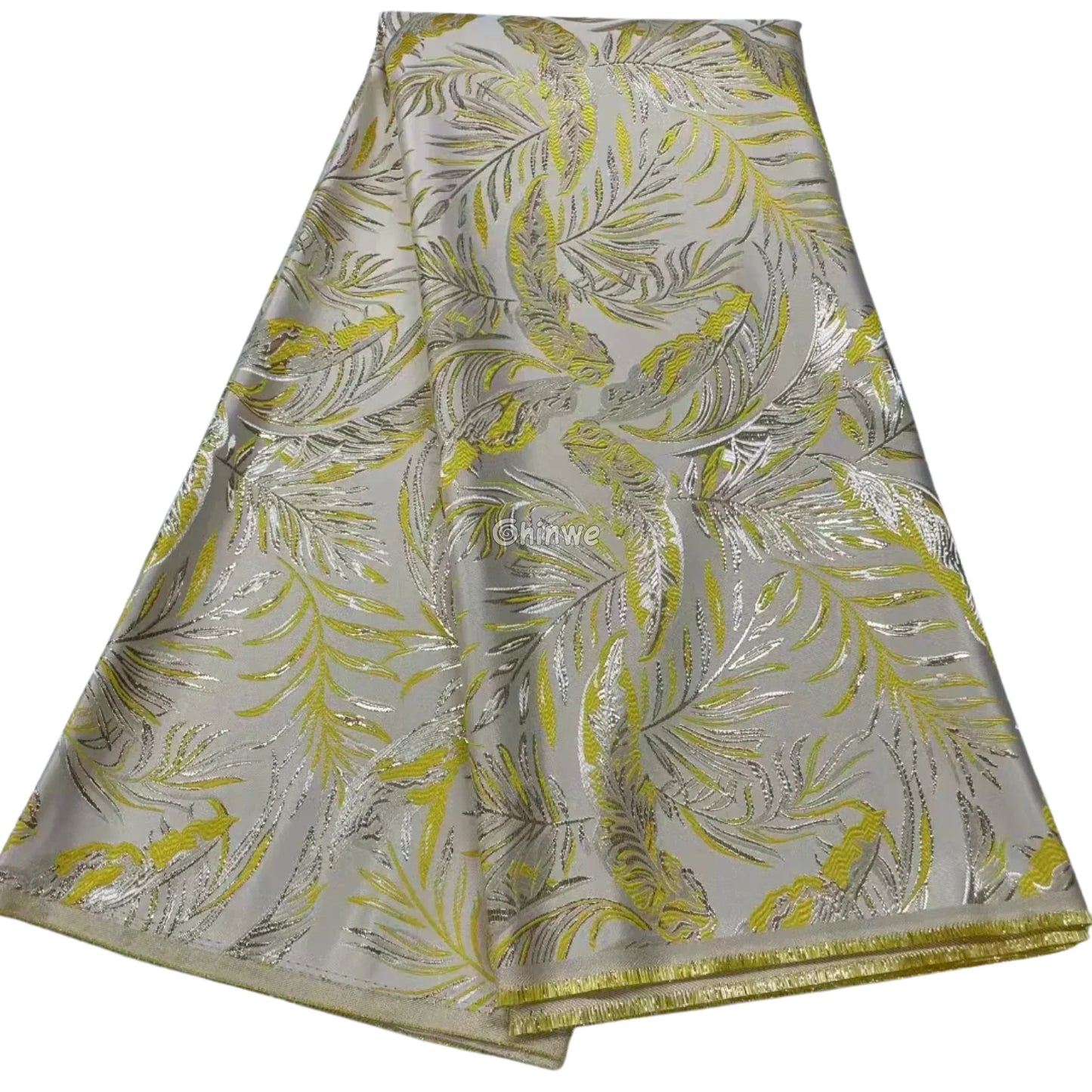 Metallic Jacquard Brocade with Shimmer Leaf Palm Motif and Raised Texture in 6 Color Variants - African Wax Print Fabric
