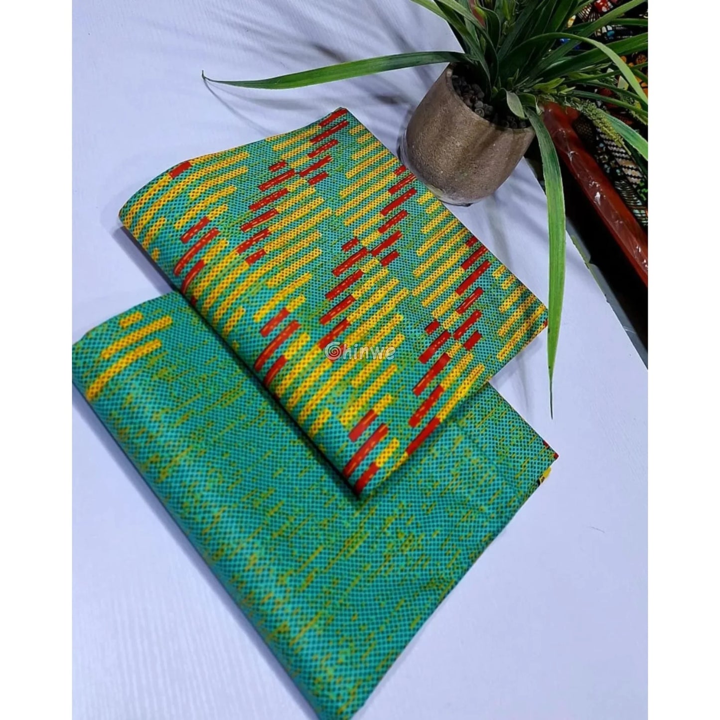 Teal Yellow & Red Kente Brocade with Vertical Stripe Motif and Light Metallic Detailing Sunbeam Teal Kente / 6yards