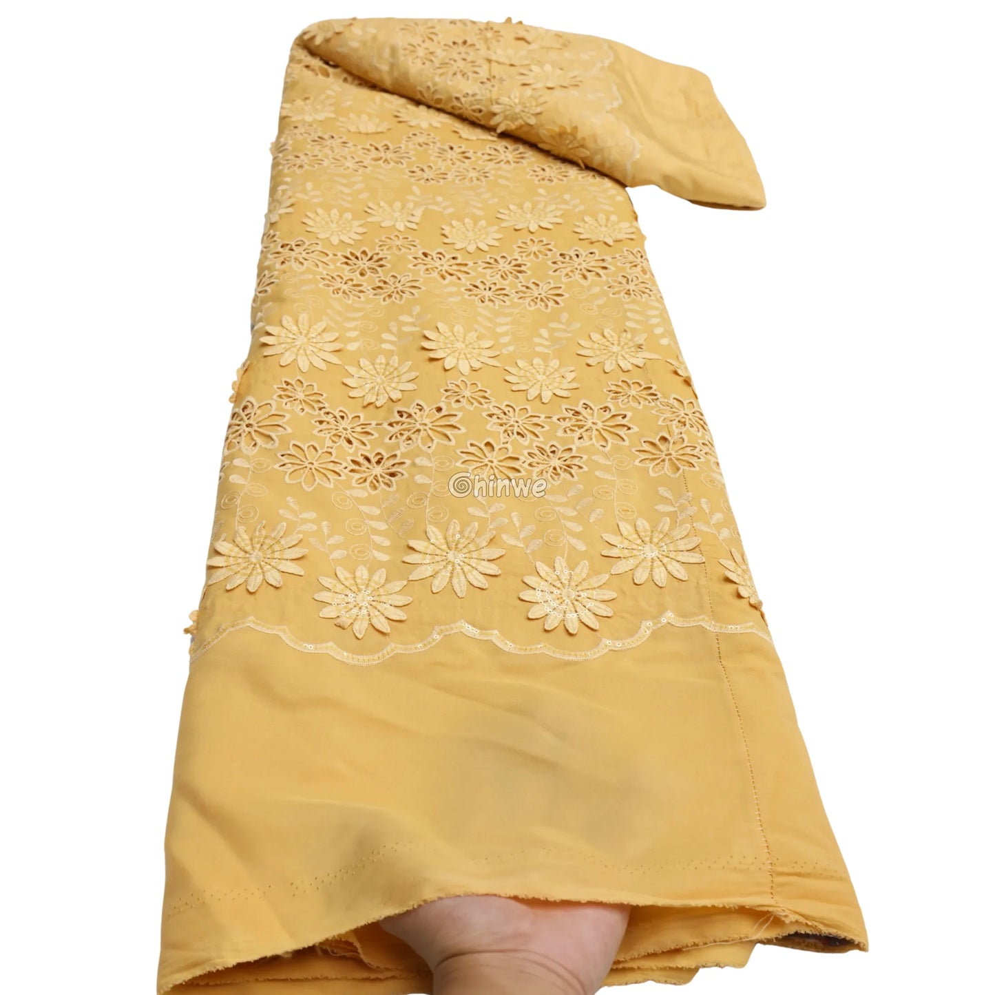 Three-Dimensional Floral Appliqué Embroidered Lace with Scalloped Edge & Sequin Accents Lace