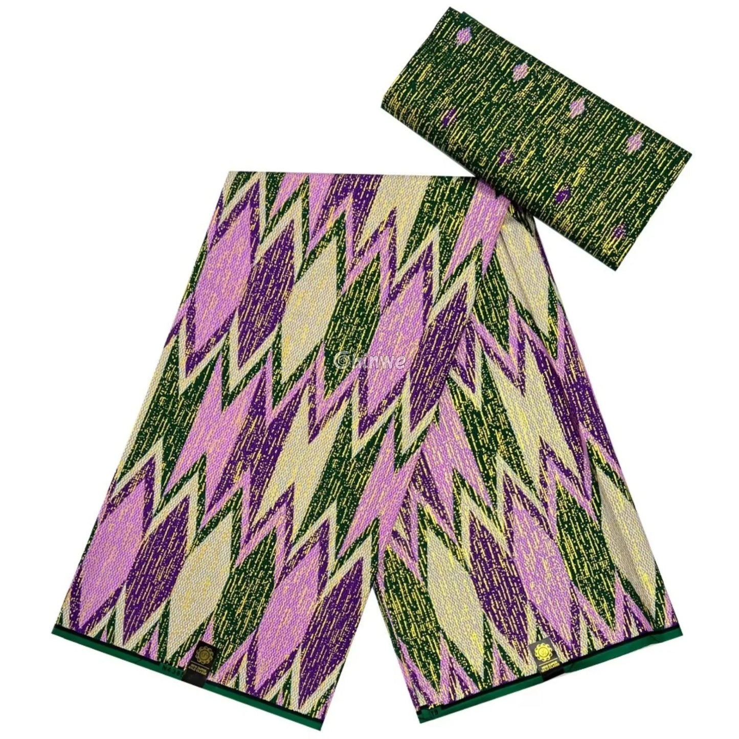 Lilac Green & Ivory Kente Brocade with Jagged Flame Motif and Gold Metallic Accents Lilac Forest Kente / 6yards African