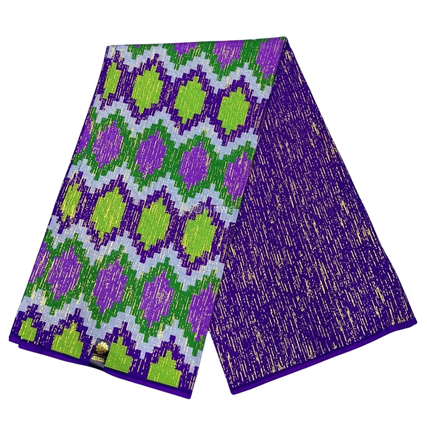 Purple Green & Lilac Kente Brocade with Diamond Lattice Motif and Metallic Gold Accents Regal Vine Kente / 6yards