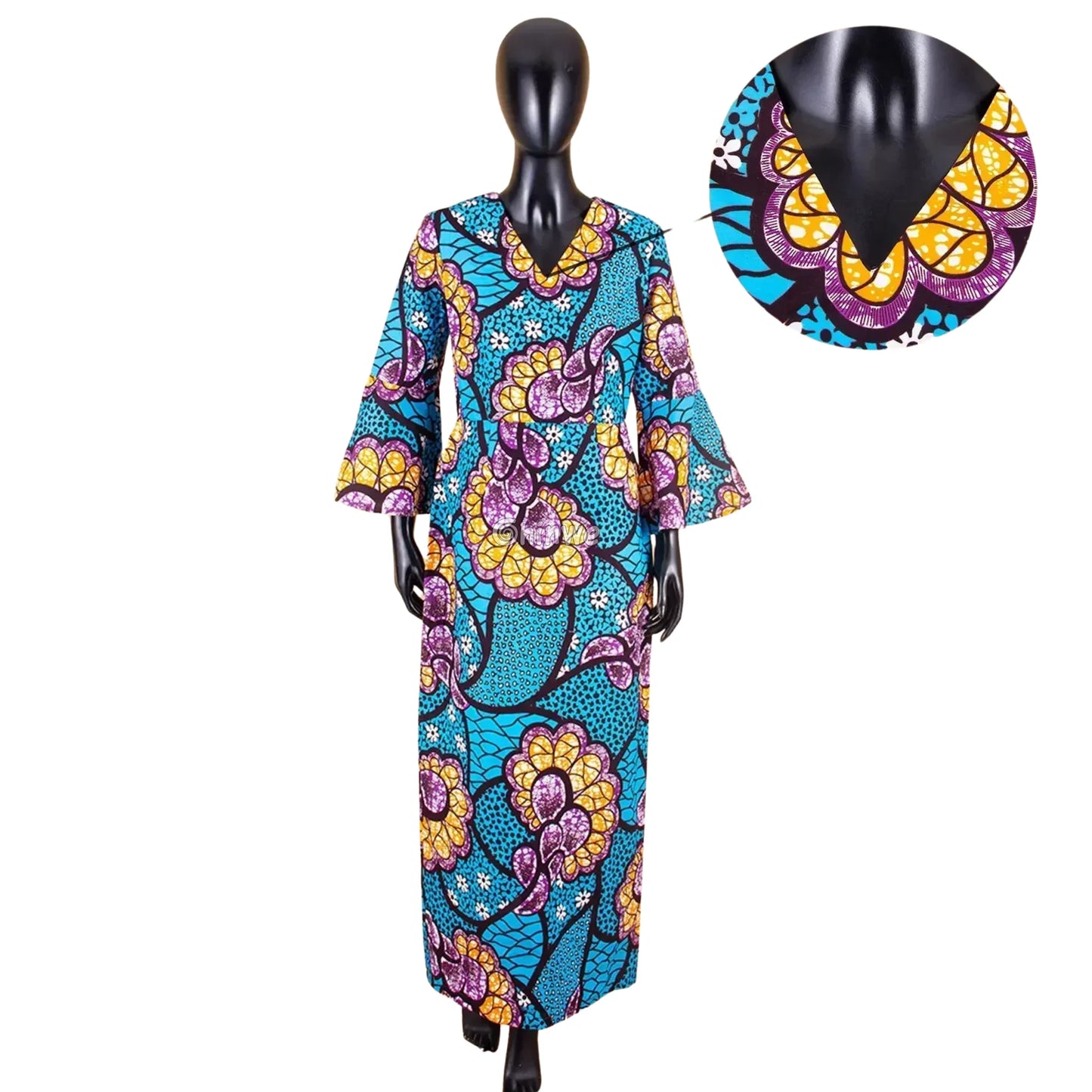 Imani One Shoulder Flare Sleeve Ankara Dress In Mystic Roots Women’s Clothing