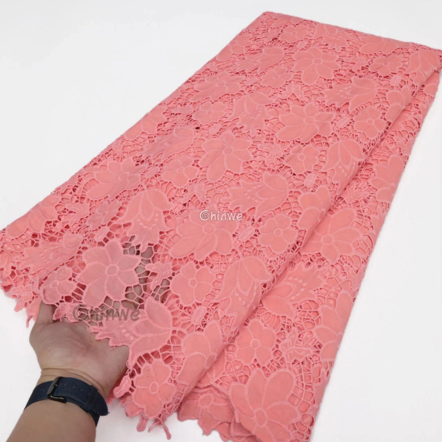 Guipure lace mesh with scalloped floral medallion pattern and sequined embellishments