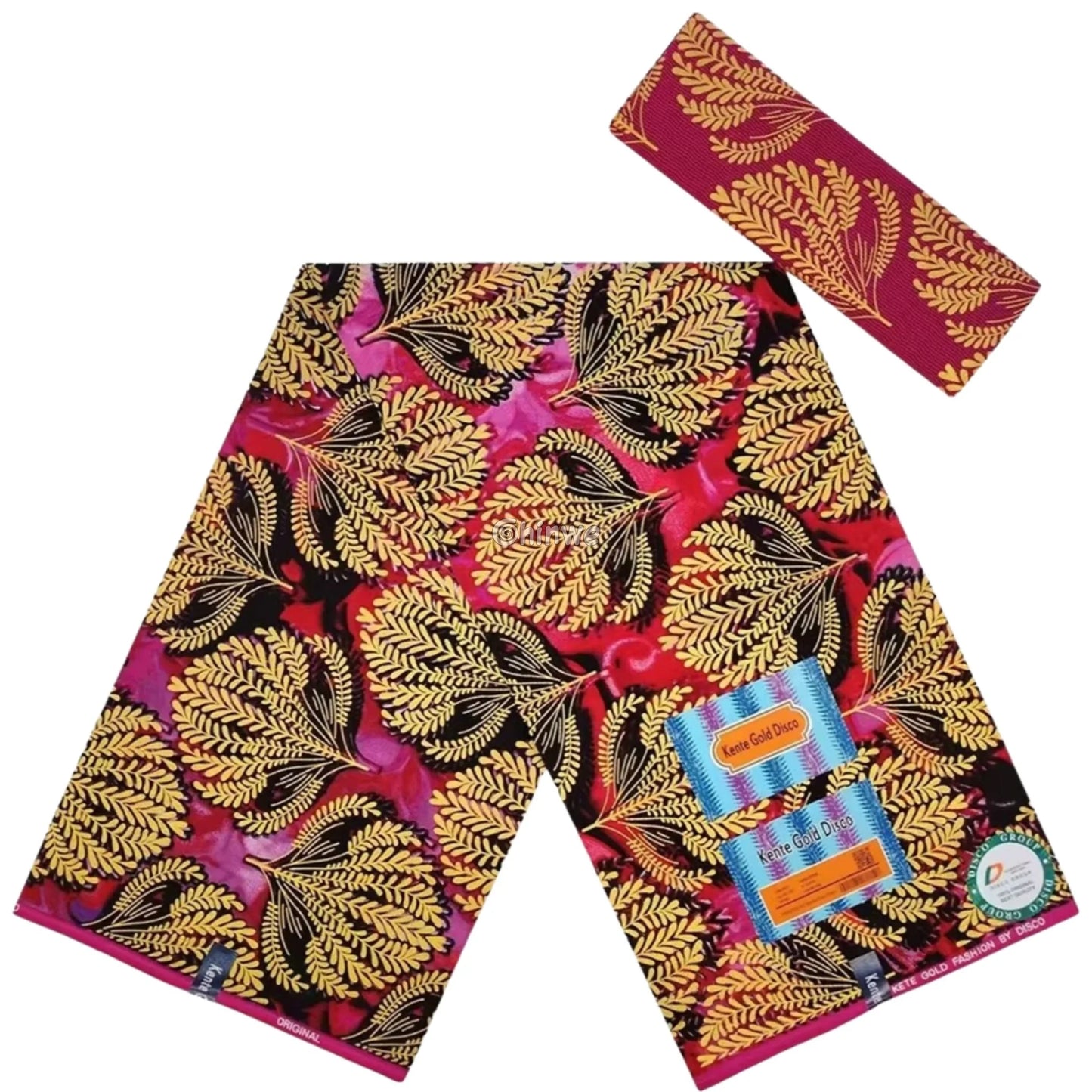 Royal Fern Metallic Brocade – Burgundy & Gold Embossed Leaf Pattern Fabric – Royal Fern / 6yards African Wax Print