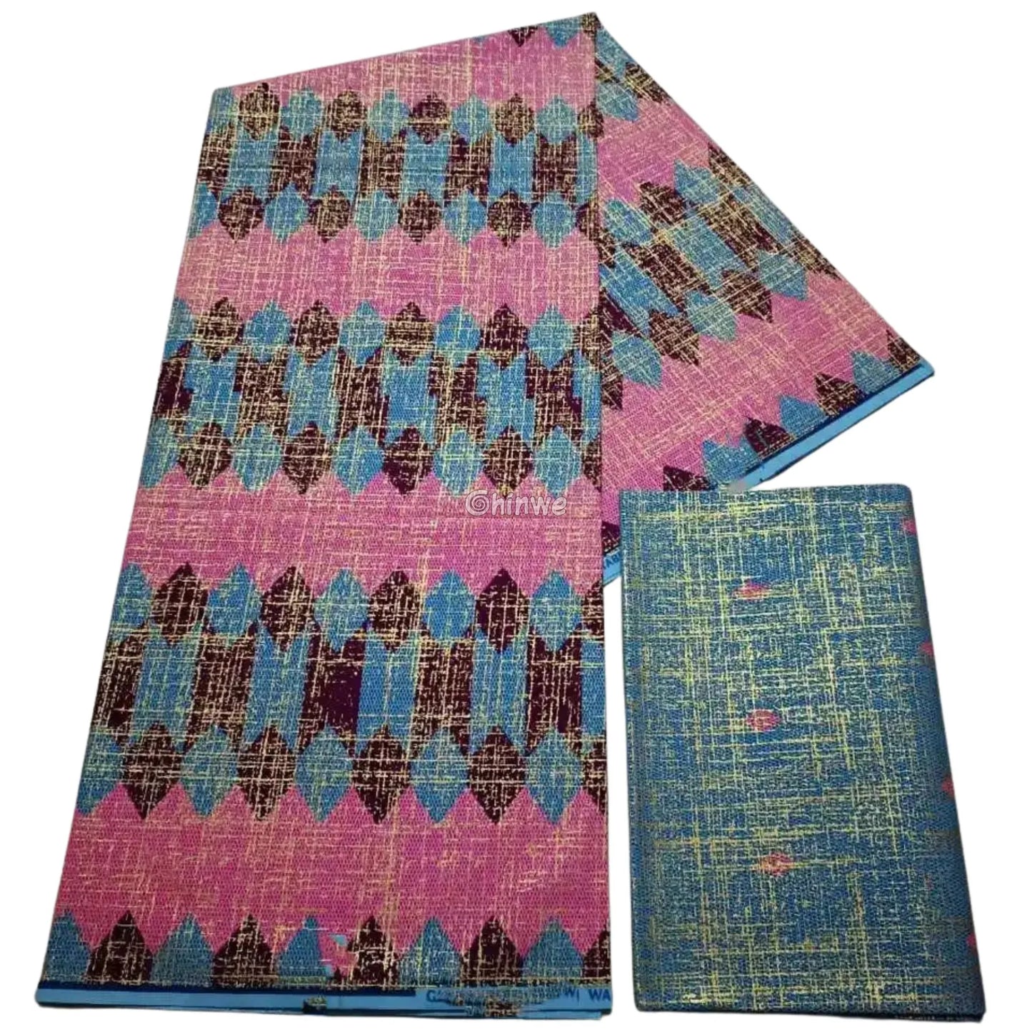 Pink Blue & Brown Kente Brocade with Geometric Stripe Motif and Subtle Metallic Detailing Blush Sky Kente / 6yards
