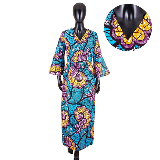 Imani One Shoulder Flare Sleeve Ankara Dress In Royal Roots Women’s Clothing