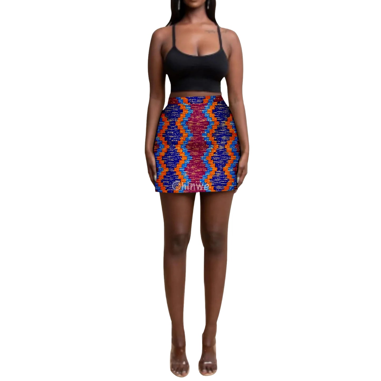 Statement Print High Waisted A Line Pencil Mini Skirt - Red & Blue Zigzag Ankara Mini Skirt / Customized - Women’s