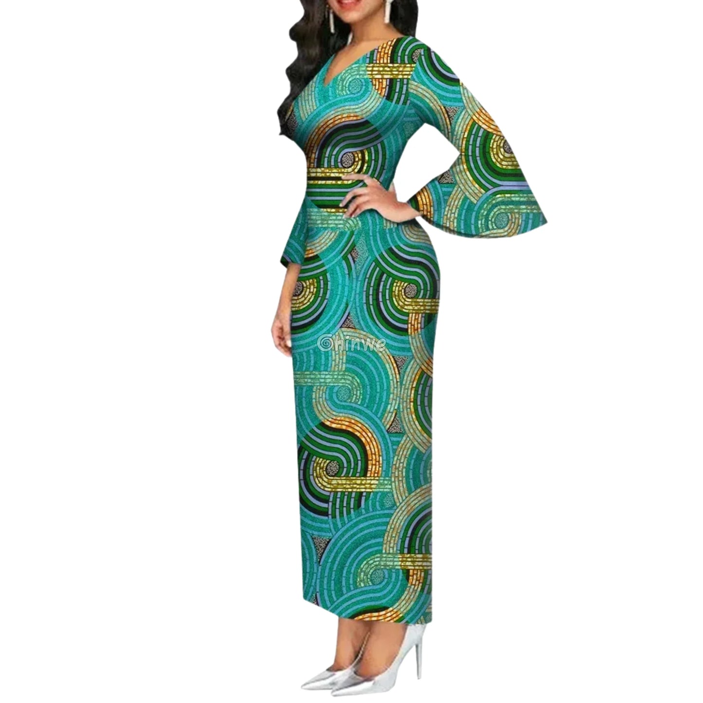 Imani One Shoulder Flare Sleeve Ankara Dress In Royal Roots Women’s Clothing