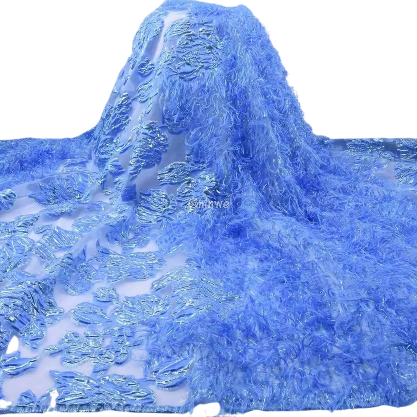 3D Floral Fringe Lace with Raised Embroidery & Metallic Fibers on Mesh Tulle Fabric Lace