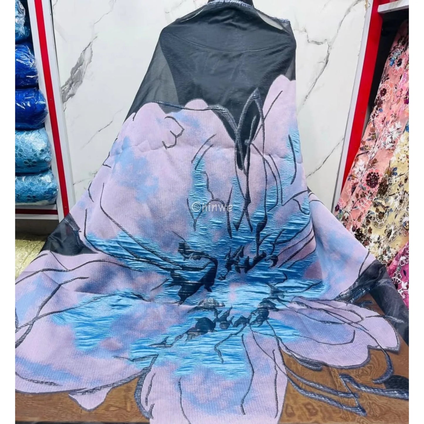 Embroidered Jacquard Mesh Fabric with Oversized Abstract Floral Motif and Dual-Tone Sheen Finish Lace