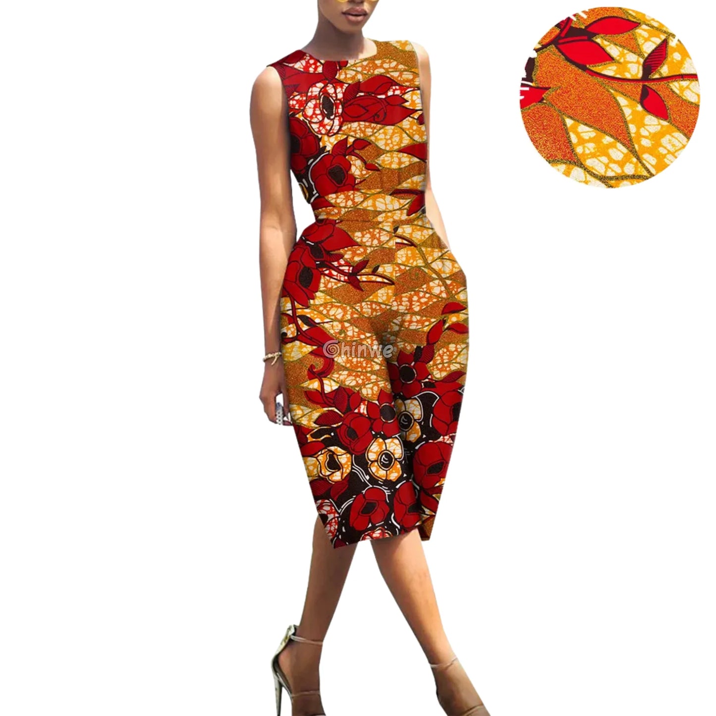 Relaxed Fit Sleeveless Wax Ankara Jumpsuit Resort Bloom - Gold Red Sahara Bloom Cluster / Customized - Women’s Clothing