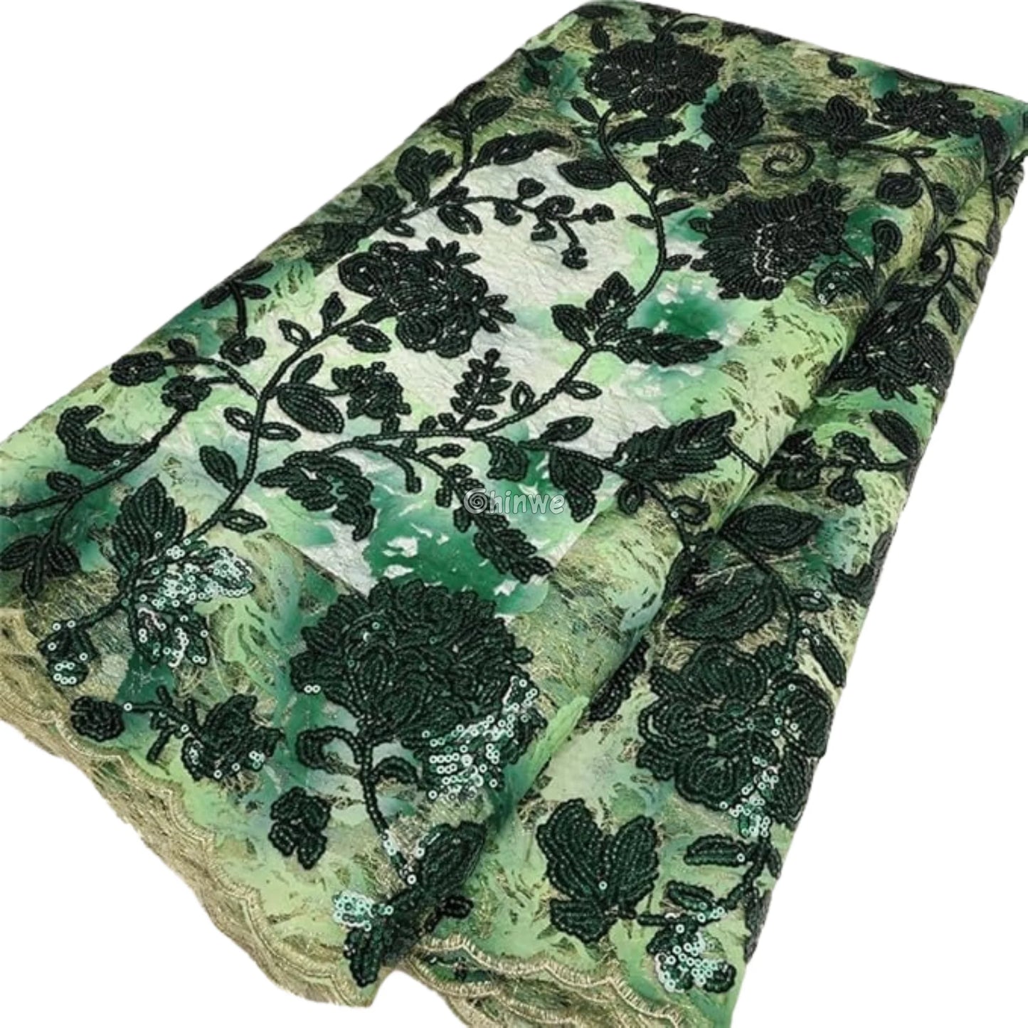 Sequined Floral Vine Embroidered Lace with Sheer Textured Base and Shimmer Finish Lace