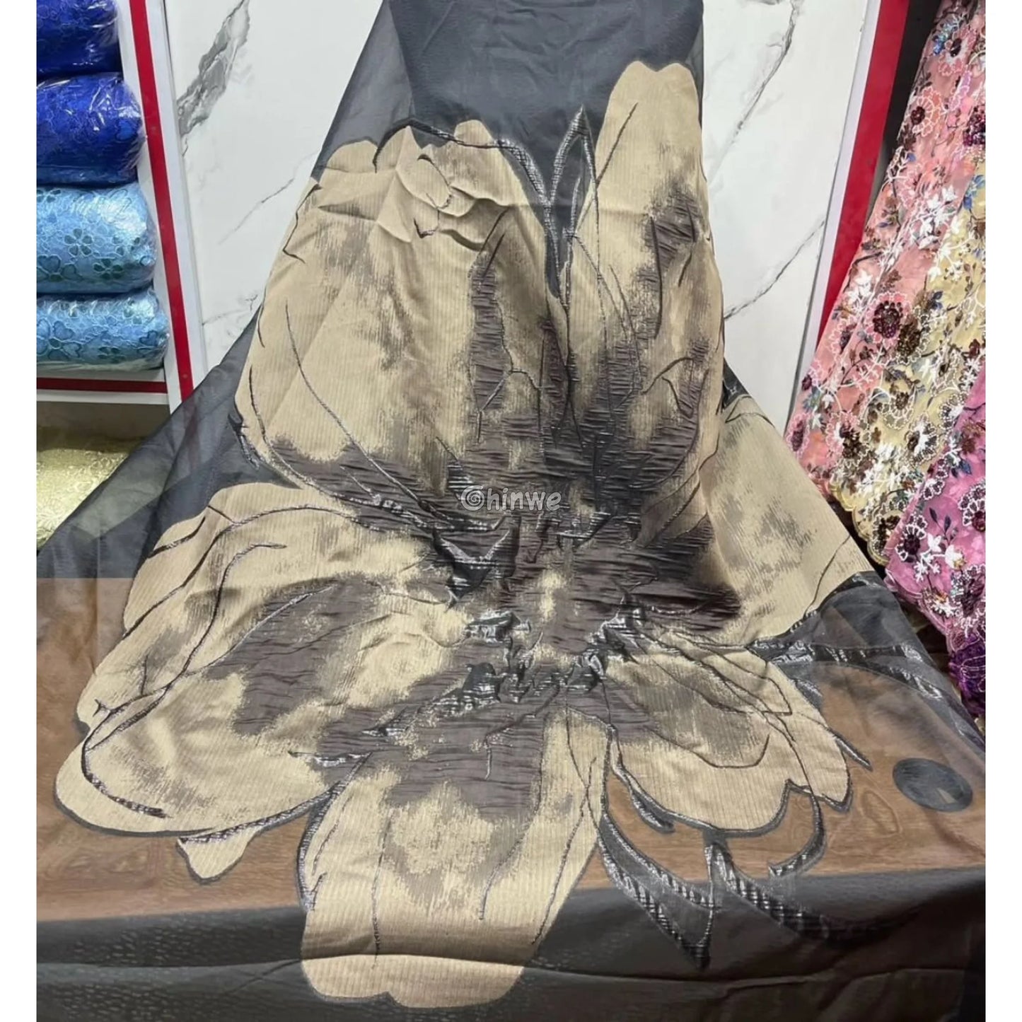 Embroidered Jacquard Mesh Fabric with Oversized Abstract Floral Motif and Dual-Tone Sheen Finish Lace