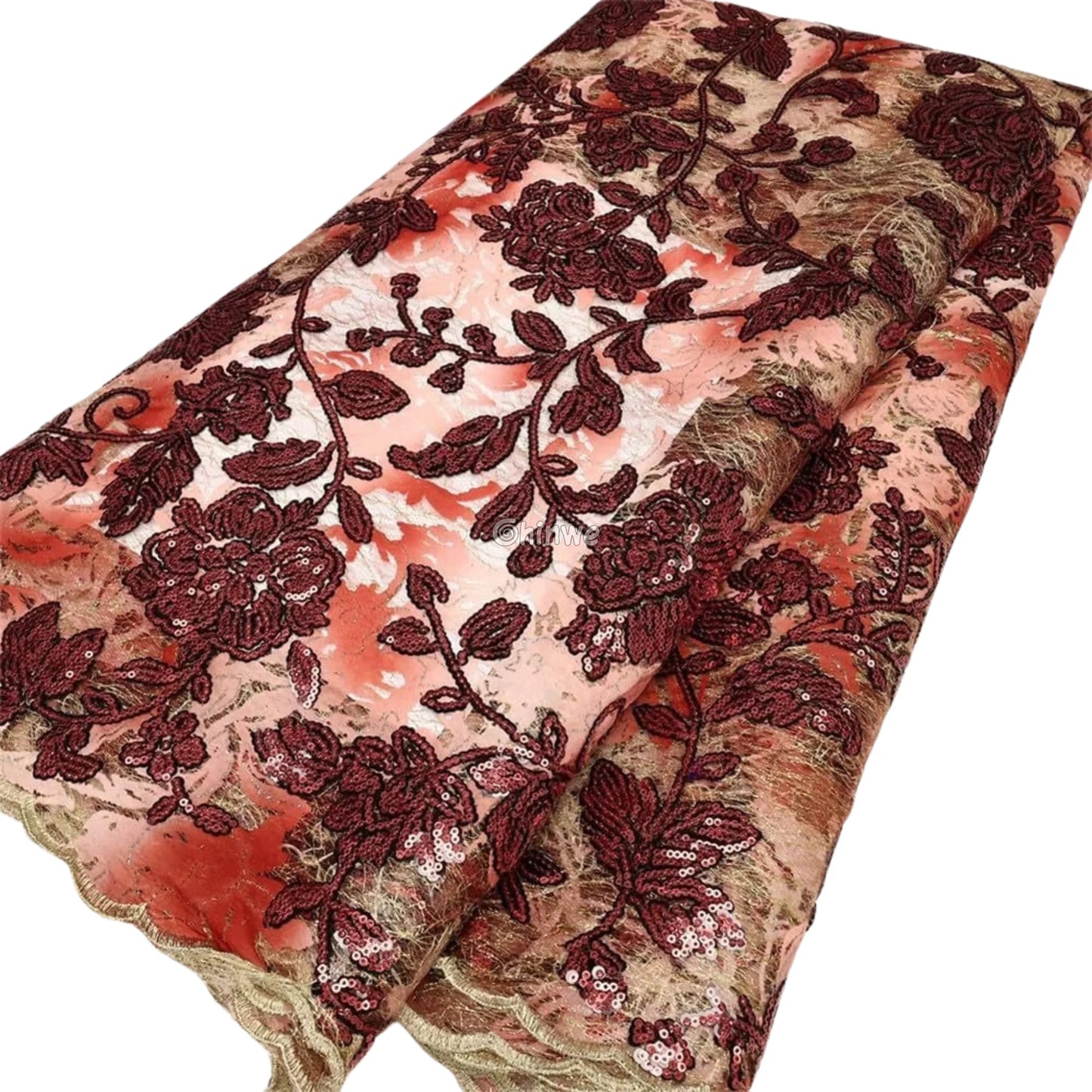 Sequined Floral Vine Embroidered Lace with Sheer Textured Base and Shimmer Finish Lace