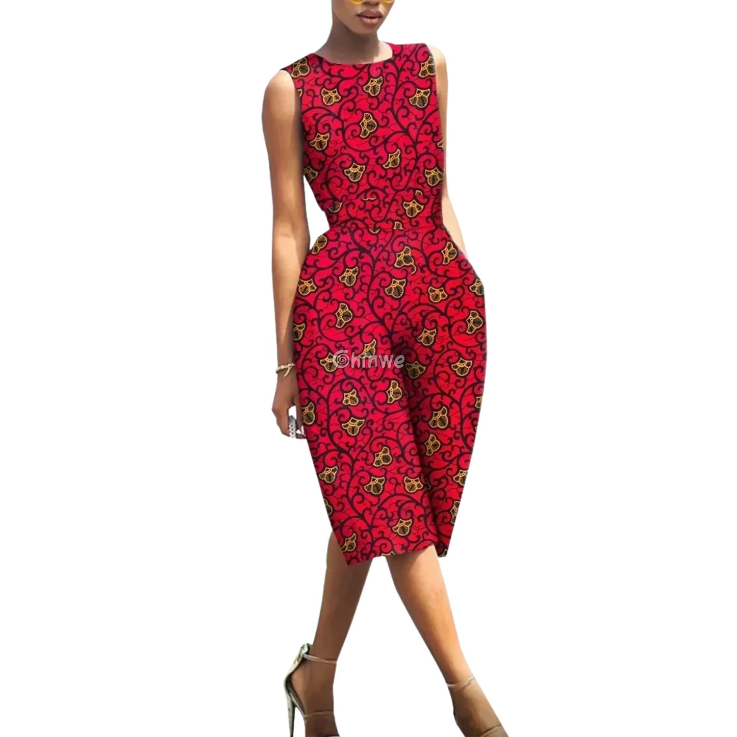 Relaxed Fit Sleeveless Wax Ankara Jumpsuit Resort Bloom - Red Dot Rose Garden / Customized - Women’s Clothing