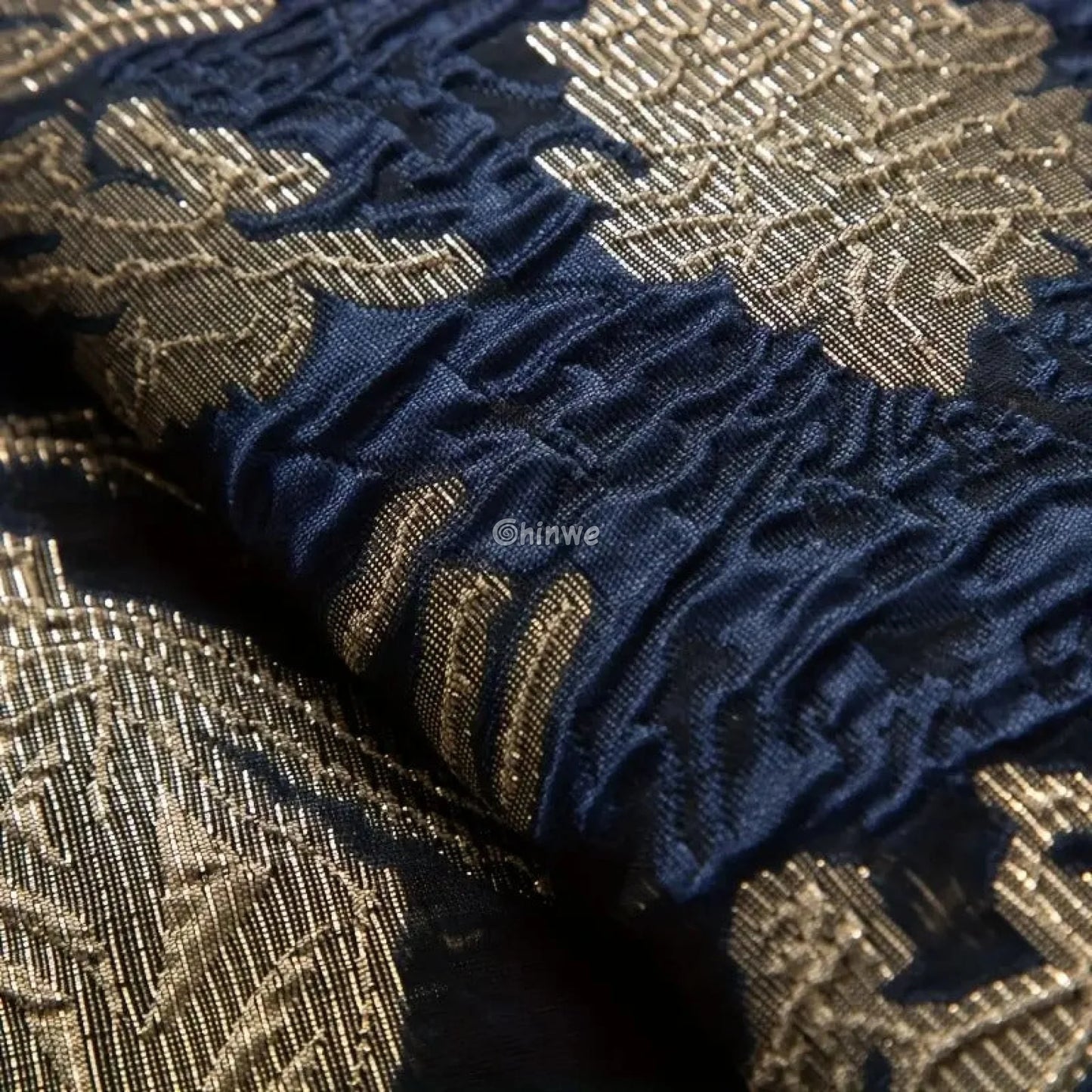 Textured Damask & Brocade Lace Fabric with Raised Floral Motif and Metallic Sheen Gradient Lace