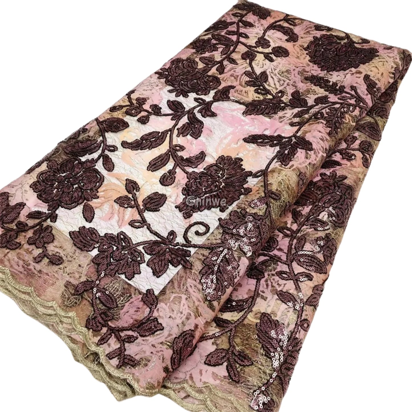 Sequined Floral Vine Embroidered Lace with Sheer Textured Base and Shimmer Finish Lace