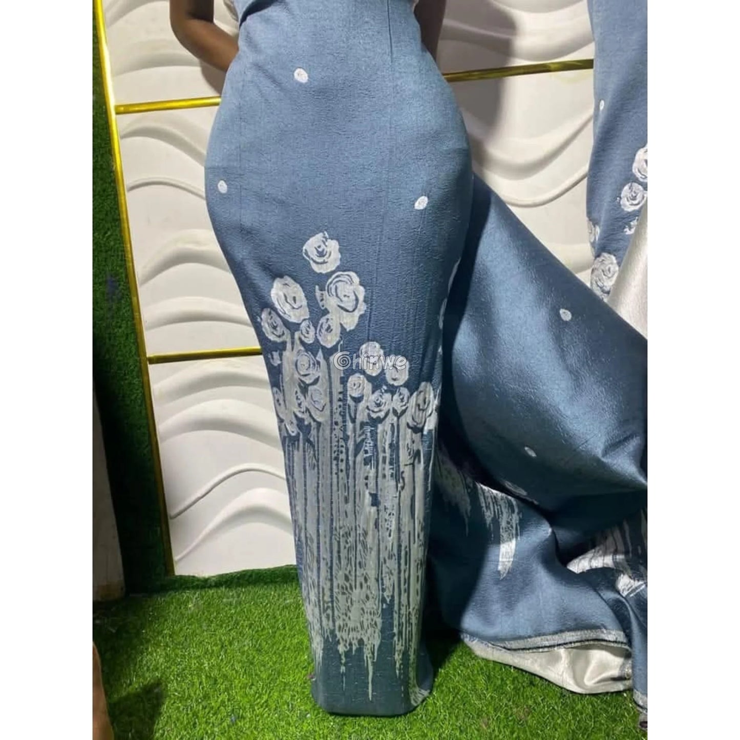 3D Rose Drip Embroidered Brocade Fabric – Floral Metallic Jacquard with Textured Sheen