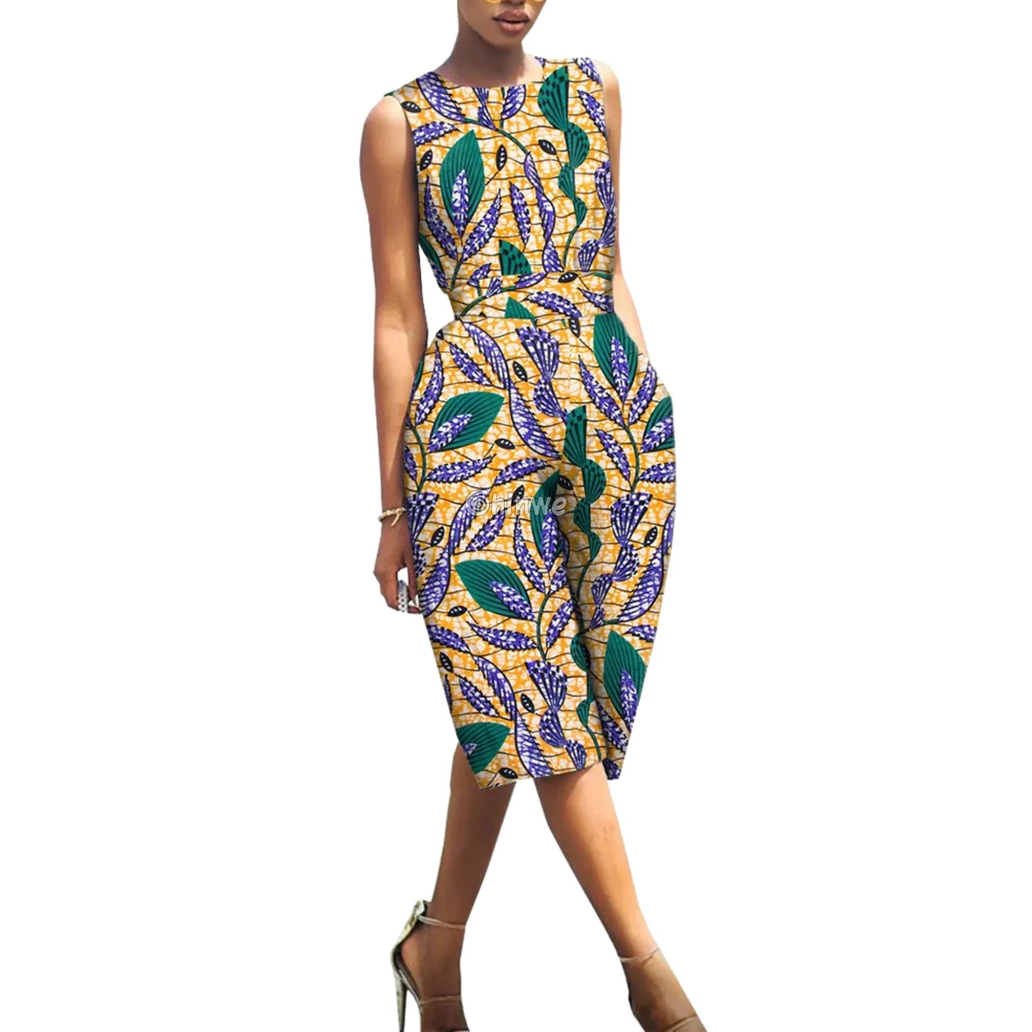Relaxed Fit Sleeveless Wax Ankara Jumpsuit Resort Bloom - Yellow Abstract Radiance / Customized - Women’s Clothing