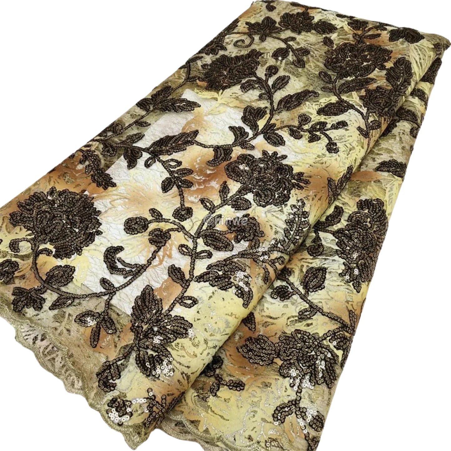 Sequined Floral Vine Embroidered Lace with Sheer Textured Base and Shimmer Finish Lace