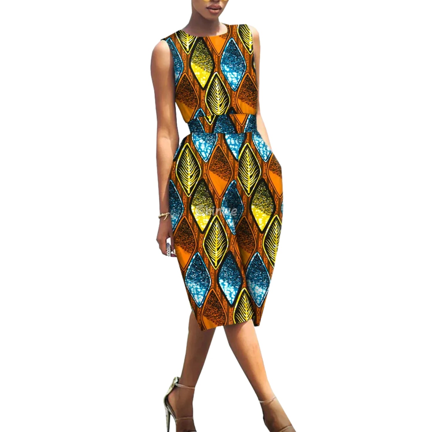 Relaxed Fit Sleeveless Wax Ankara Jumpsuit Resort Bloom - Amber Blue Diamond Shell / Customized - Women’s Clothing