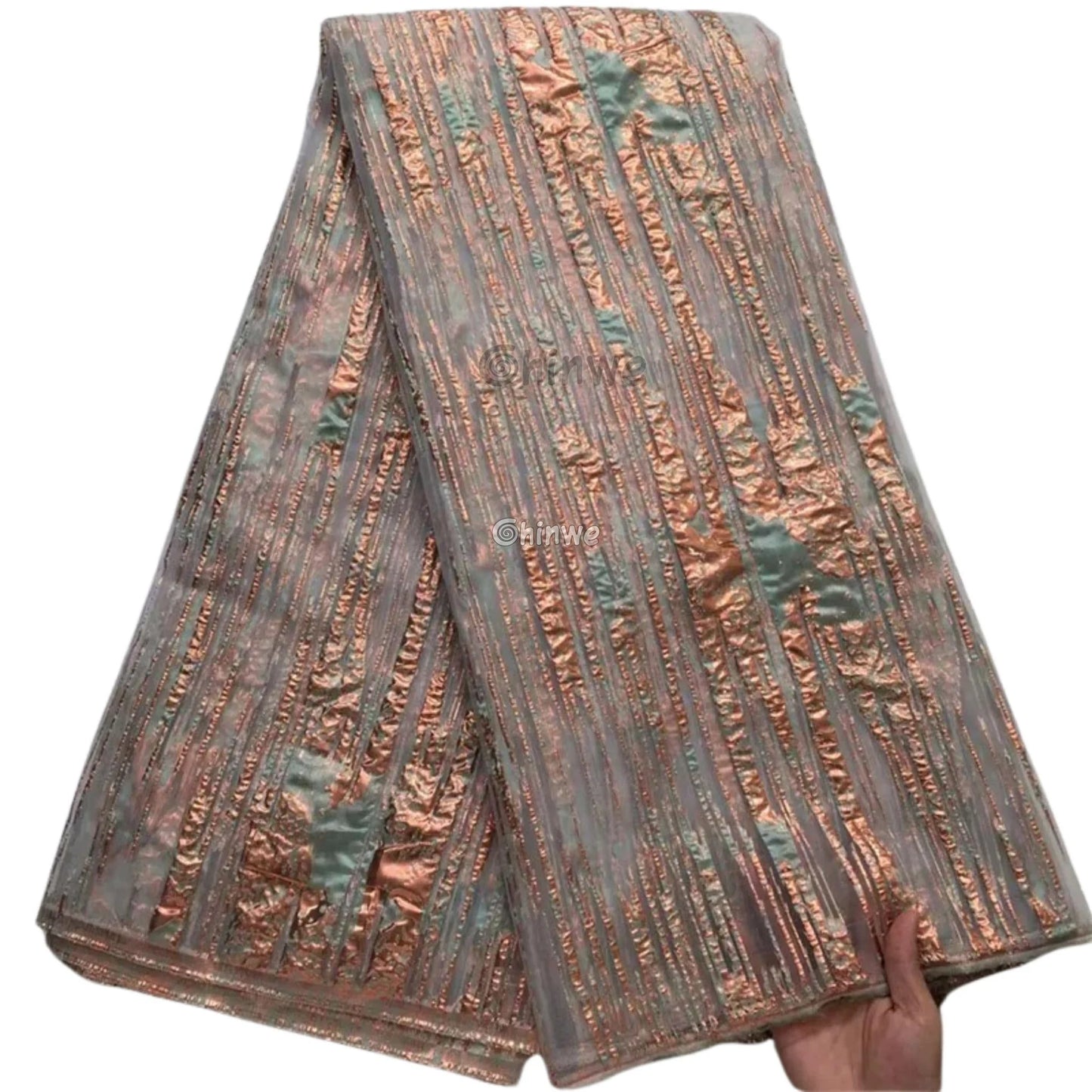 Lustrous Metallic Jacquard: Textured Brocade Weave with Abstract Liquid Swirl Pattern