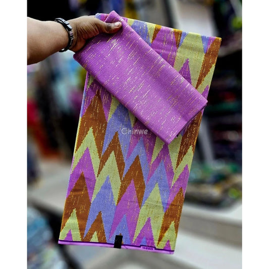 Lilac Cream & Brown Kente Brocade with Chevron Arrow Motif and Gold Metallic Highlights Dusty Orchid Kente / 6yards Lace