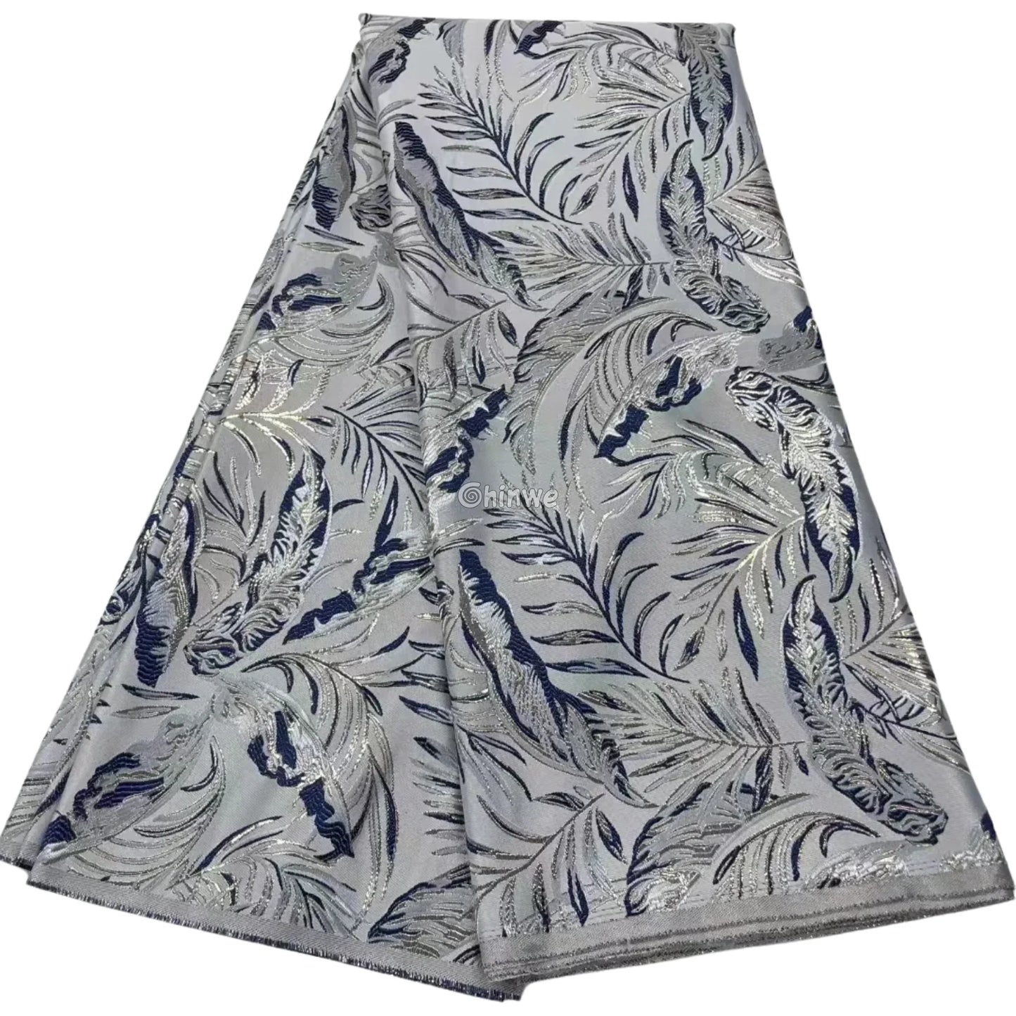 Metallic Jacquard Brocade with Shimmer Leaf Palm Motif and Raised Texture in 6 Color Variants - African Wax Print Fabric