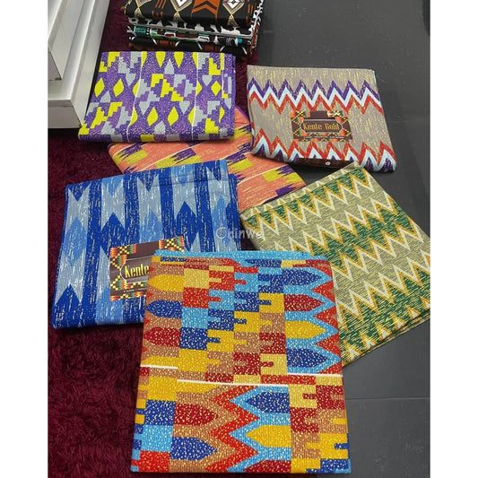 Multicolor Mosaic Kente Brocade with Geometric Blocks & Chevron Stripes in Gold Accents Royal Mosaic Kente / 6yards