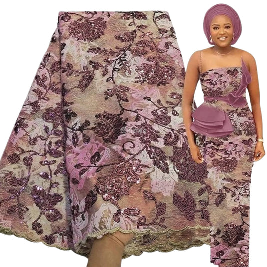 Sequined Floral Vine Embroidered Lace with Sheer Textured Base and Shimmer Finish Lace