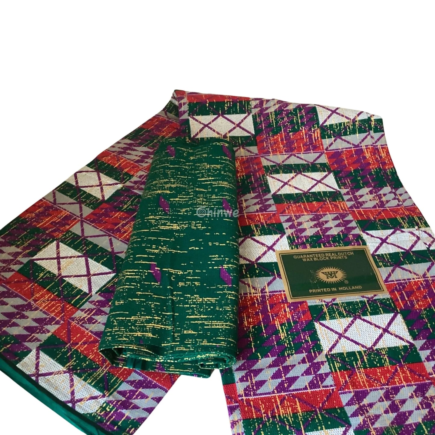 Red Green & Purple Kente Brocade with Patchwork Grid Motif and Multicolor Metallic Detailing Festival Grid Kente