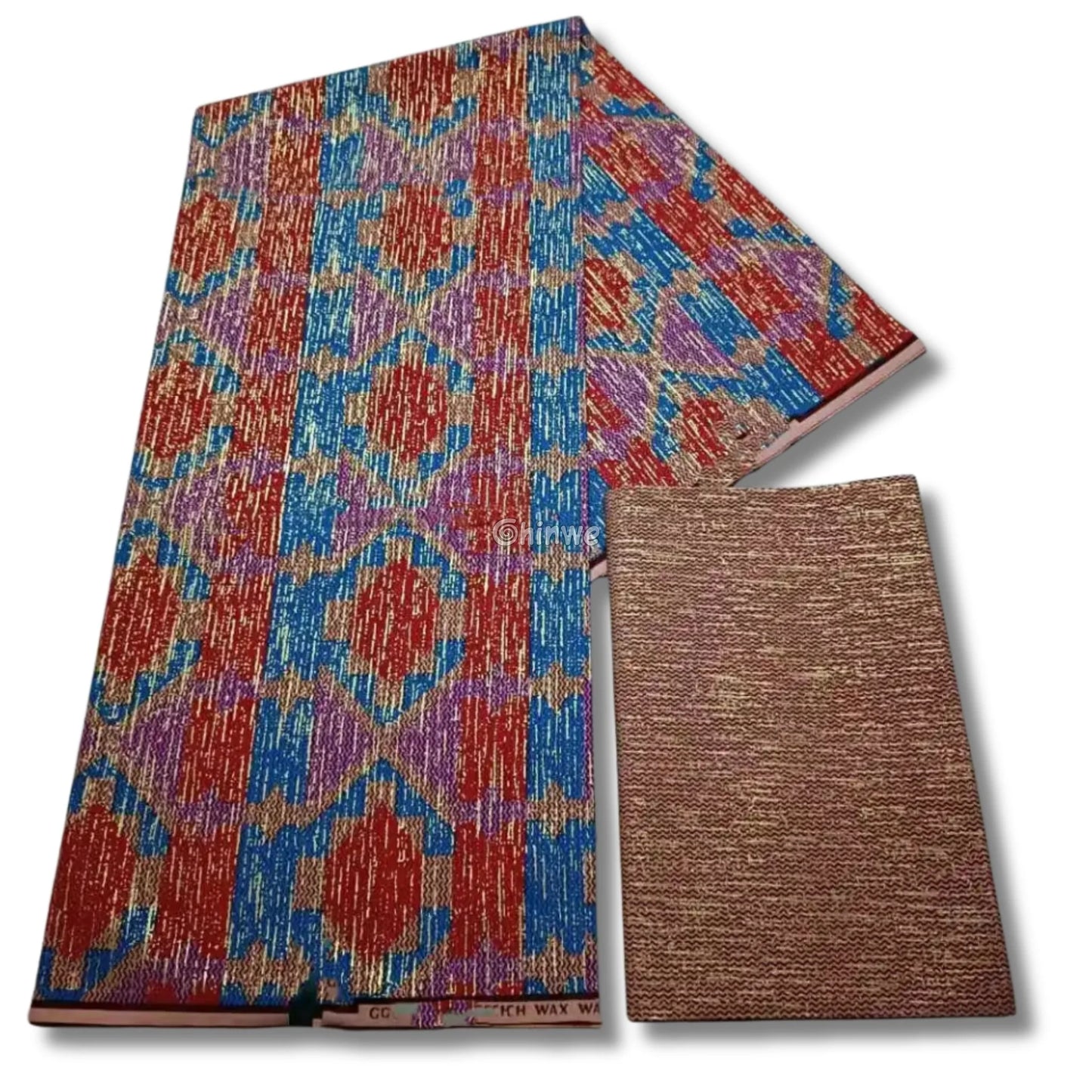 Red Blue & Lilac Kente Brocade with Radiant Medallion Motif and Gold Metallic Detailing Sunburst Jewel Kente / 6yards