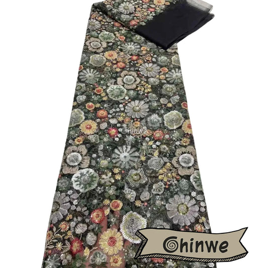 Sequin Floral Embroidery Lace Fabric – Luxury Organza Mesh for Gown & Occasion Dresses