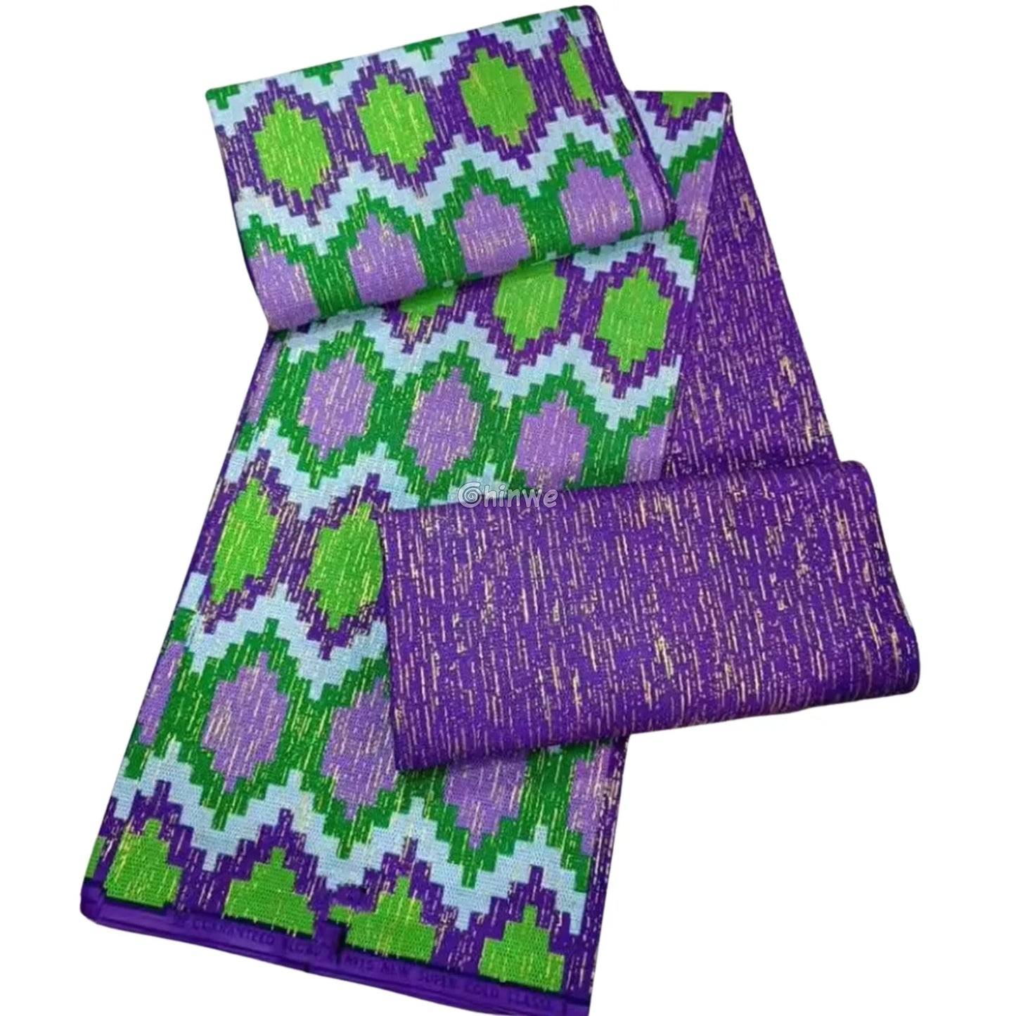 Purple Green & Lilac Kente Brocade with Diamond Lattice Motif and Metallic Gold Accents Regal Vine Kente / 6yards