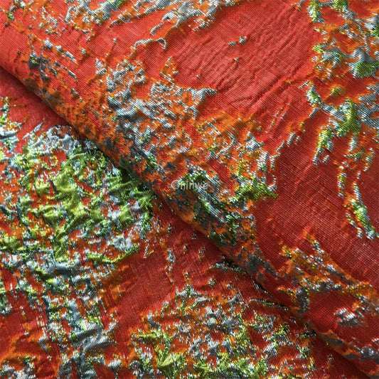 Holographic Crinkle Foil Brocade Fabric – 3D Metallic Texture with Multicolor Reflective Shine