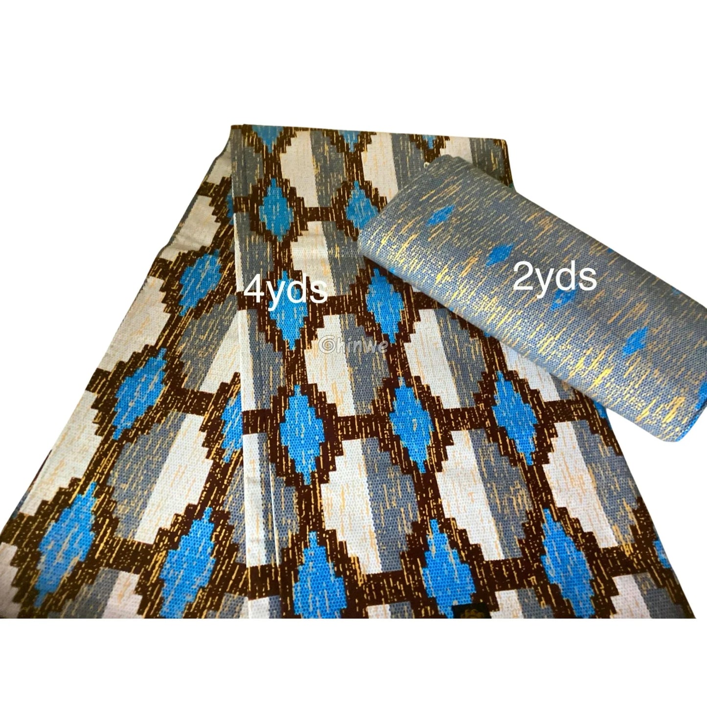 Silver Blue & Black Kente Brocade with Interlocking Diamond Motif and Metallic Accents Azure Chain Kente / 6yards