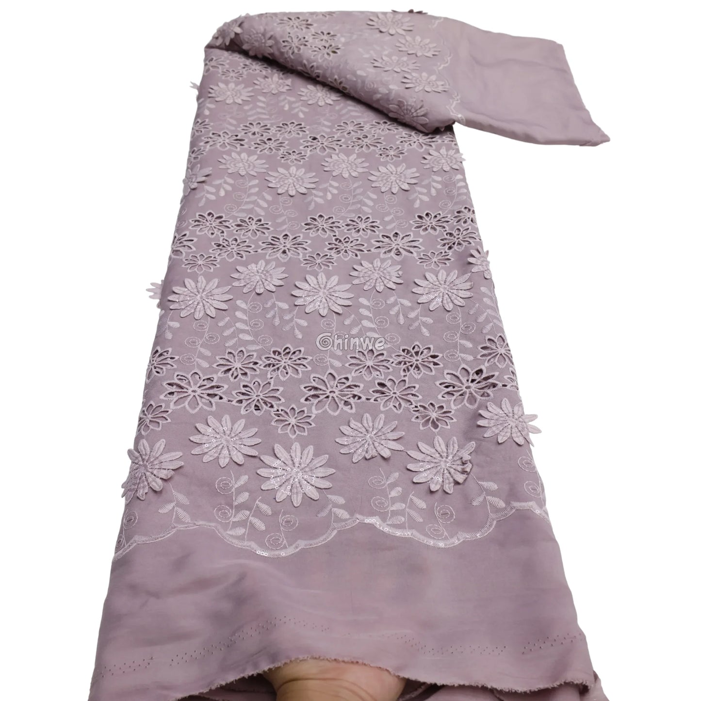 Three-Dimensional Floral Appliqué Embroidered Lace with Scalloped Edge & Sequin Accents Lace
