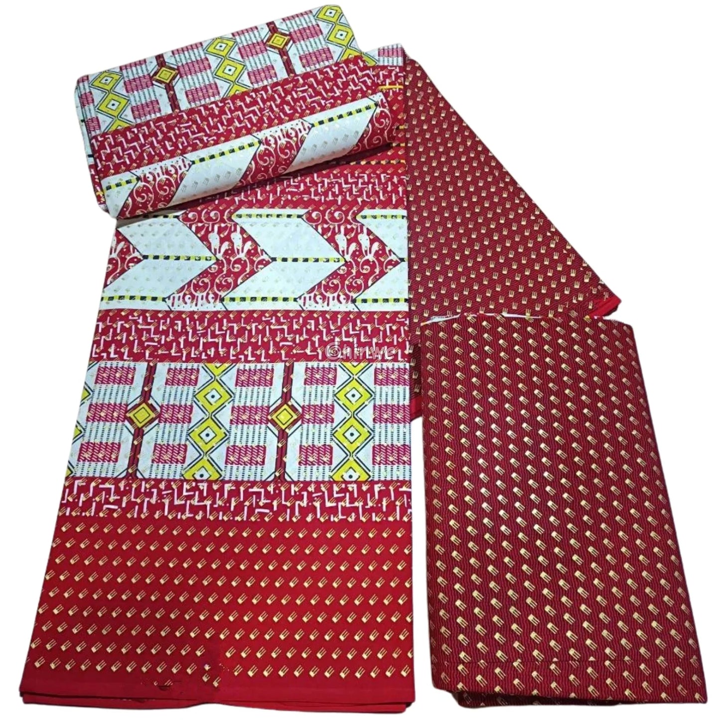 Red White & Gold Kente Brocade with Geometric Motifs Arrow Panels & Metallic Detailing Royal Cipher Kente / 6yards