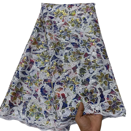 French Tulle Lace Floral Vine Pattern with Sequins & Iridescent Sheen for Bold Tailoring & Crafts Ivory White &