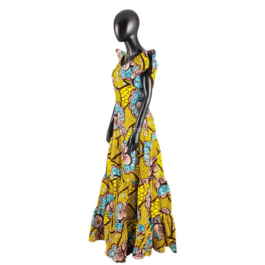 Palm Season High Waist Maxi Dress with Short Sleeves - Women’s Clothing