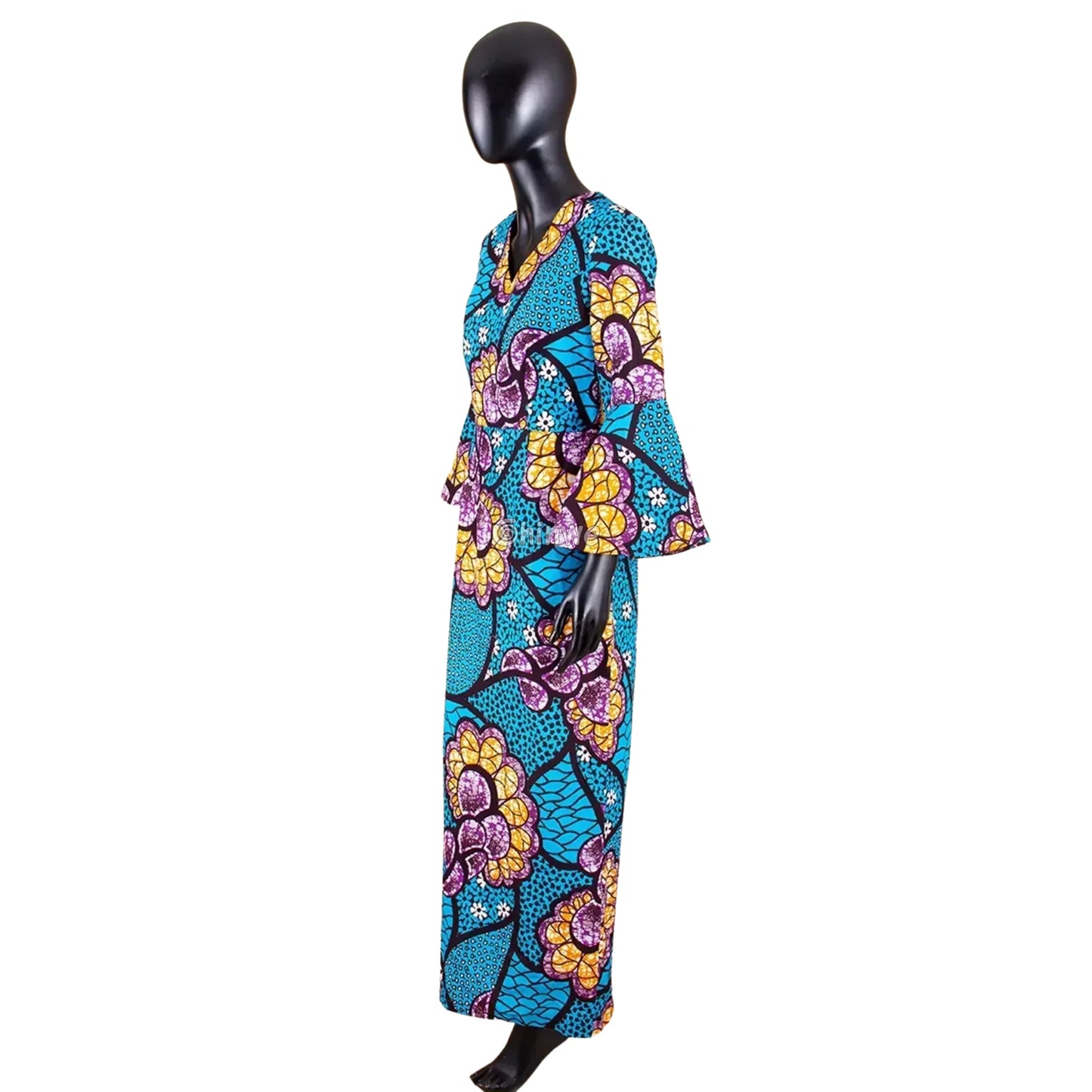 Imani One Shoulder Flare Sleeve Ankara Dress In Mystic Roots Women’s Clothing