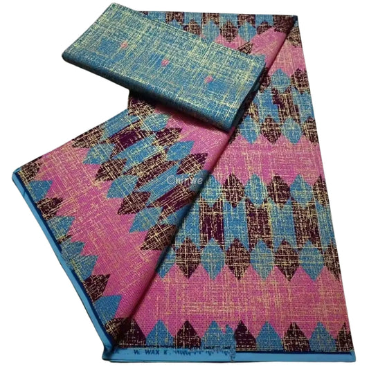 Pink Blue & Brown Kente Brocade with Geometric Stripe Motif and Subtle Metallic Detailing Blush Sky Kente / 6yards