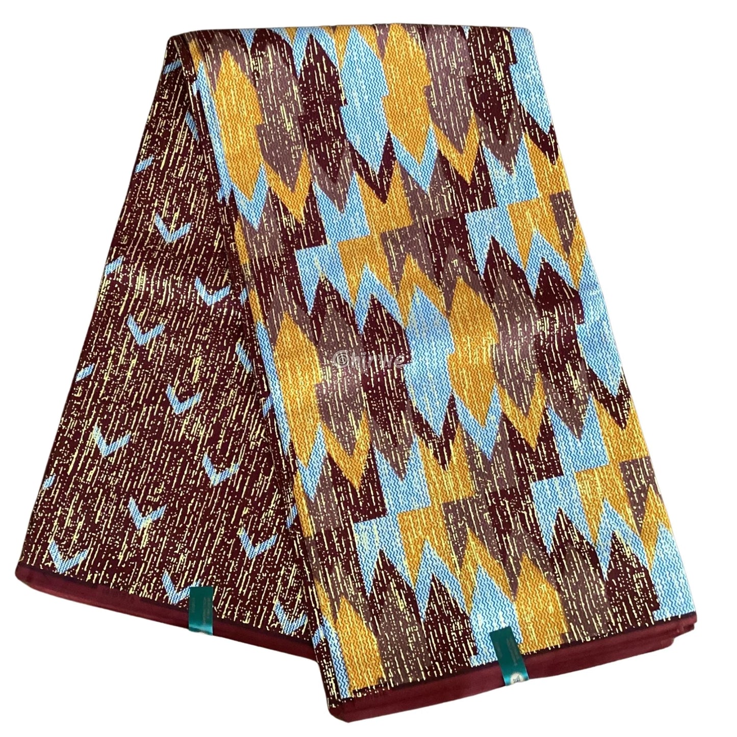 Brown Gold & Blue Kente Brocade with Flame Chevron Motif and Shimmering Metallic Detail Desert Ember Kente / 6yards