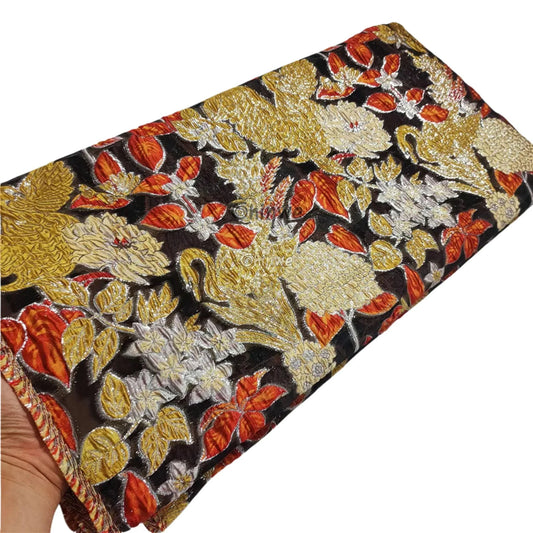 Jacquard Brocade Embroidered Floral Lace Fabric with Metallic Sheen on Sheer Mesh Base